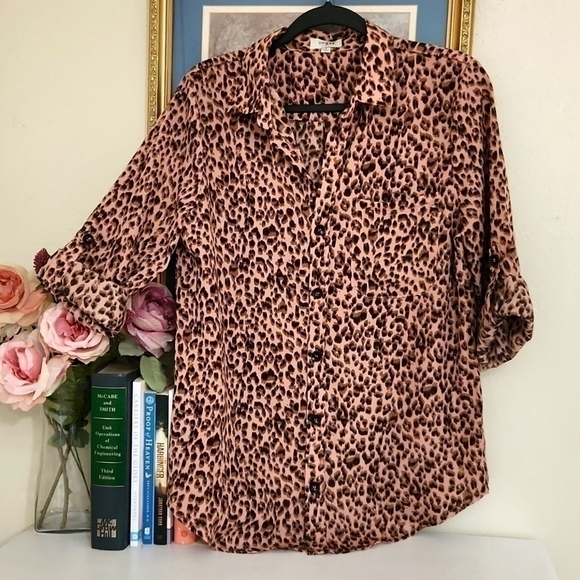 Umgee leopard print button down Pink Brown Feminine small - Picture 1 of 9